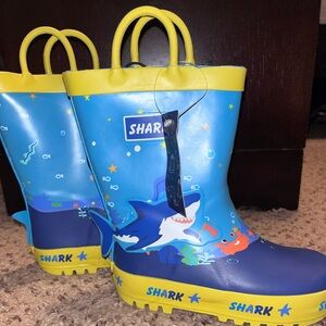 Blue and Yellow Shark Kids Rain Boots